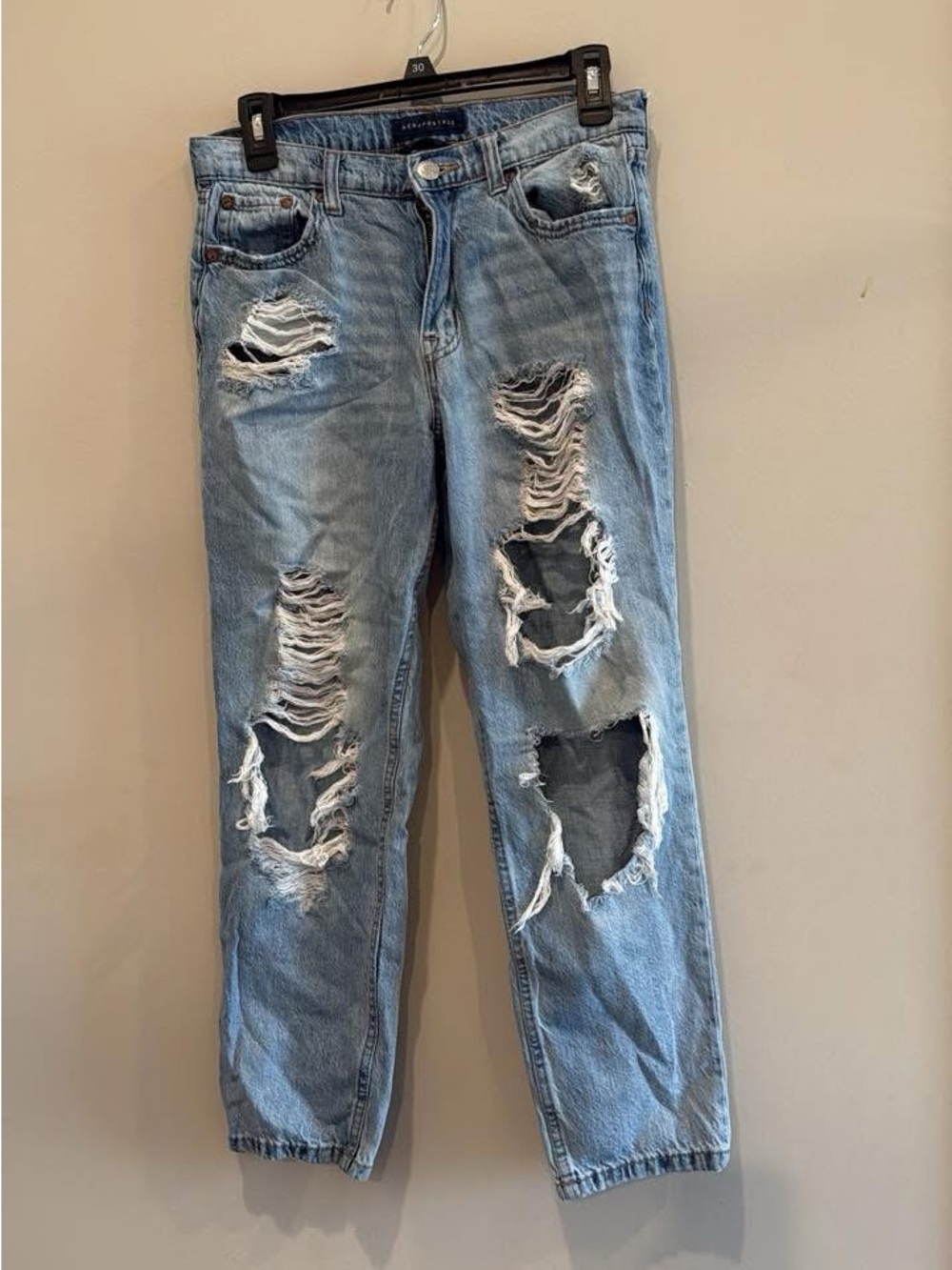 Aeropostale Light Wash Ripped Straight-Leg Jeans
